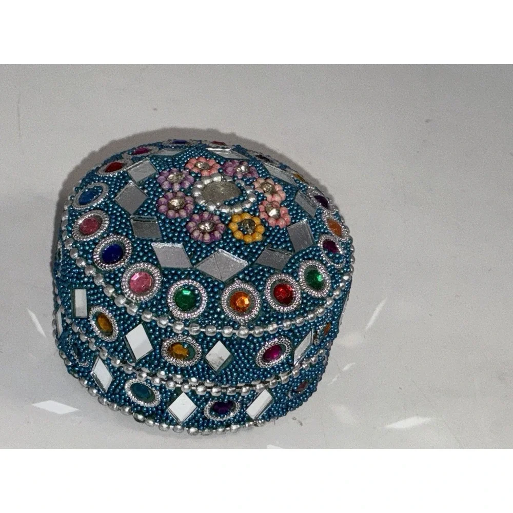 Set Of 2 Nesting Beaded And Mirrored Trinket Gift Box India 2.25 In